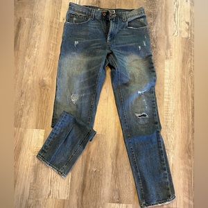 LEVI'S 520 LOW TAPERED W32 L32 BLUE Distressed Faded ZIP FLY MEN'S Denim JEANS